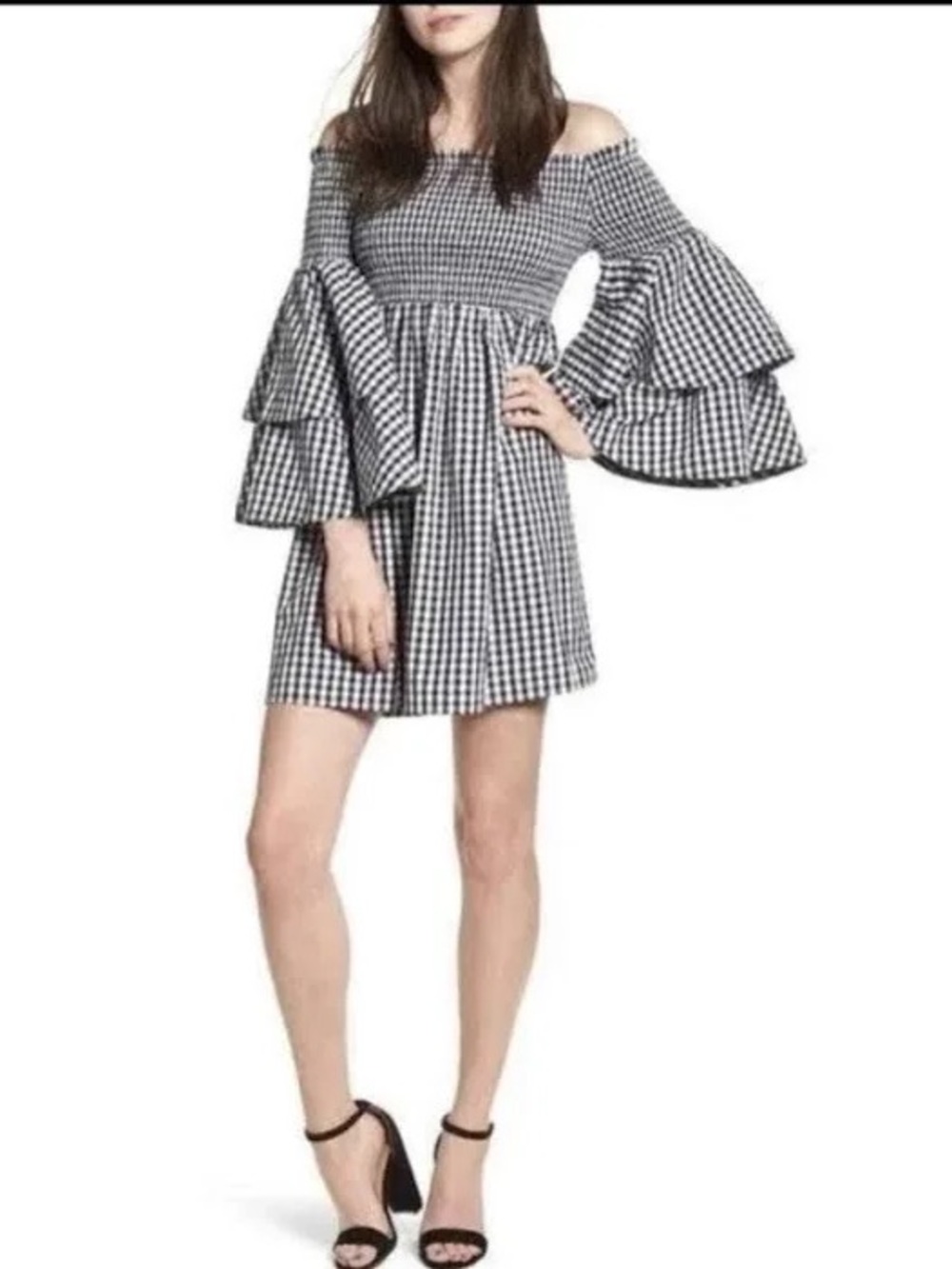 Bp Smocked Off The Shoulder Bell Sleeve Lexi Gingham Mini Cottage